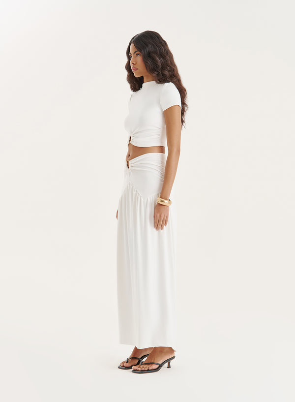 4th & Reckless White Drop Waist Maxi Skirt- Nancie