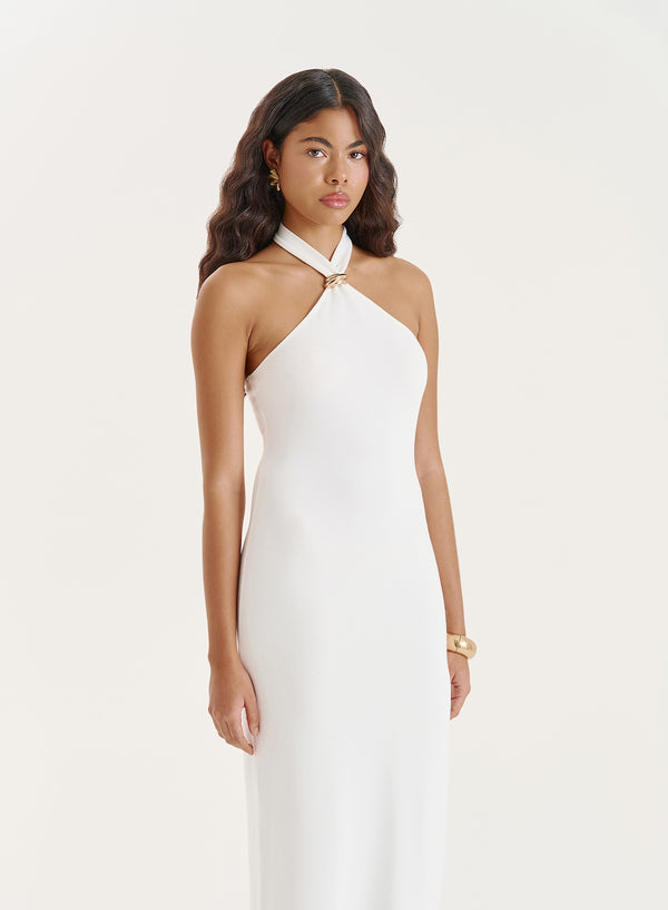 4th & Reckless White Halter Neck Maxi Dress- Candice
