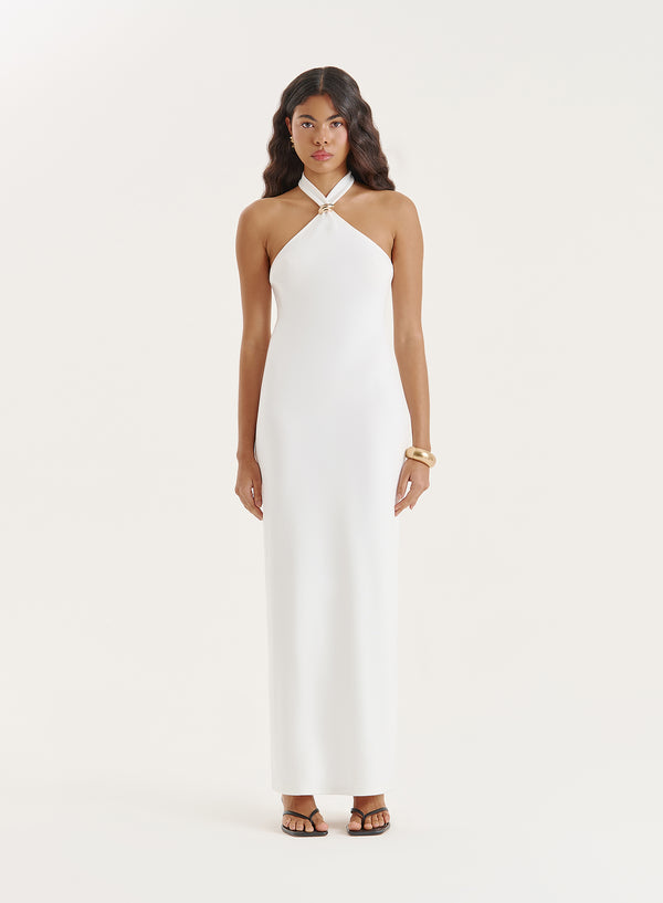 4th & reckless White Halter Neck Maxi Dress- Candice