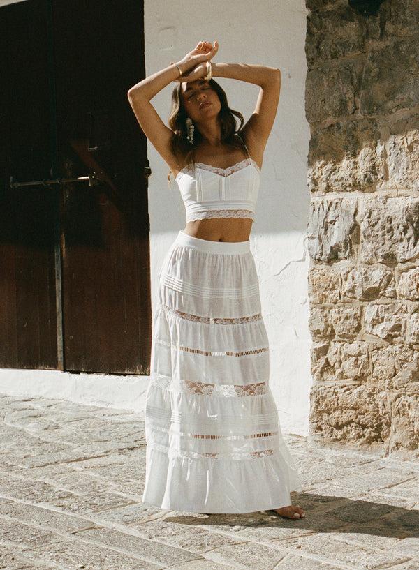 4th & Reckless White Lace Trim Cami Crop Top- Violeta