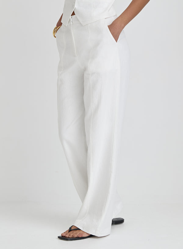 4th & Reckless White Linen Tailored Trousers- Tilde