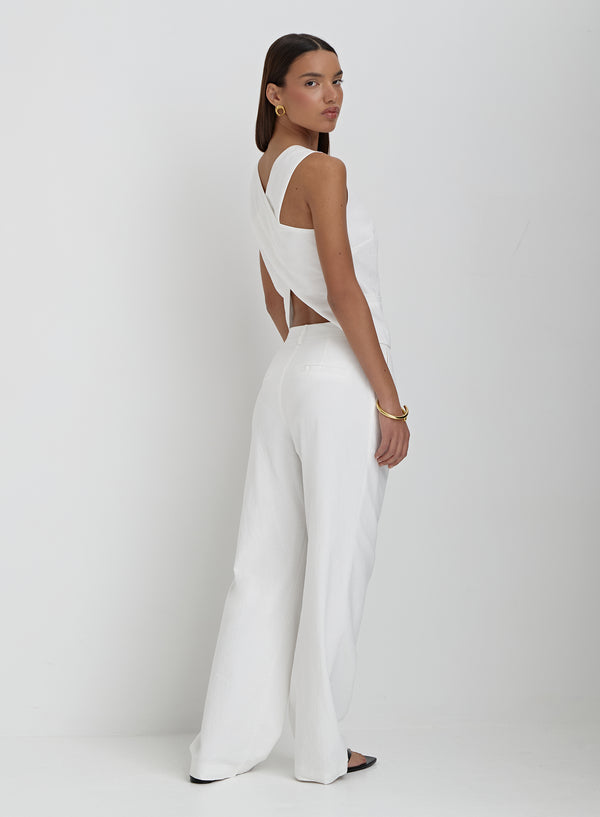 4th & Reckless White Linen Tailored Trousers- Tilde