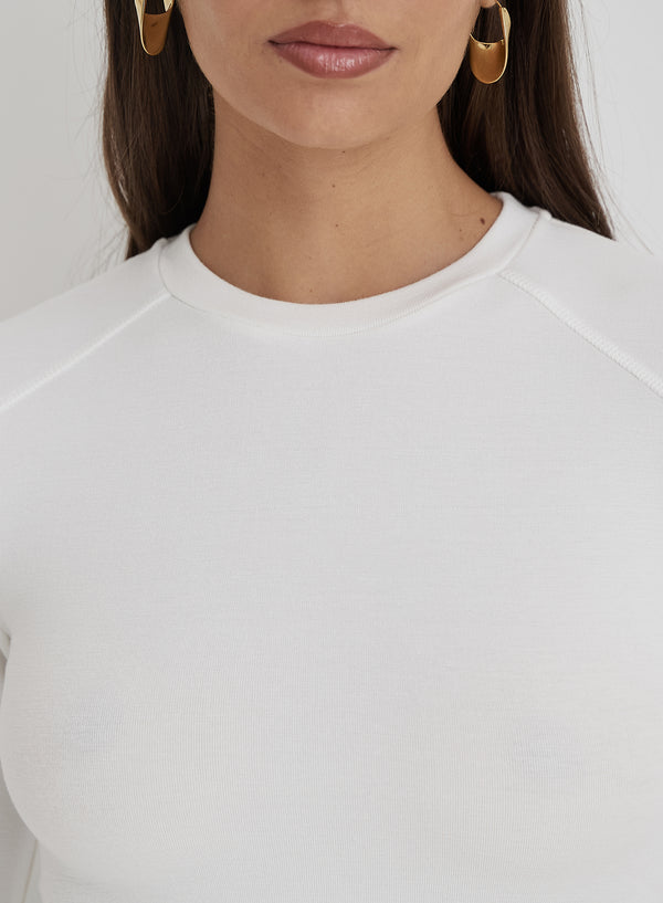 4th & Reckless White Long Sleeve Jersey Top- Hailee