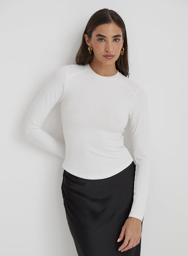4th & reckless White Long Sleeve Jersey Top- Hailee