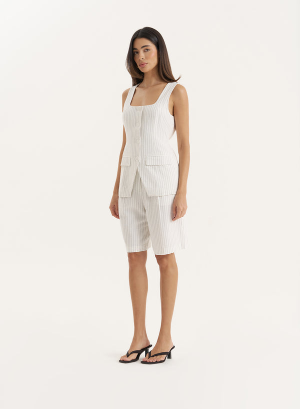 4th & Reckless White Pinstripe Bermuda Shorts- Saira