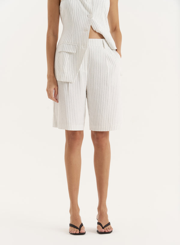 4th & Reckless White Pinstripe Bermuda Shorts- Saira