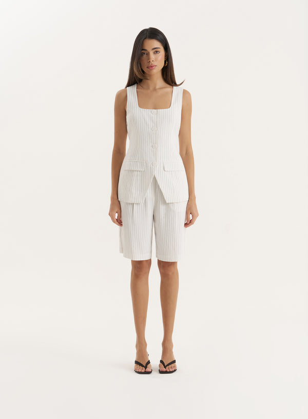 4th & reckless White Pinstripe Bermuda Shorts- Saira