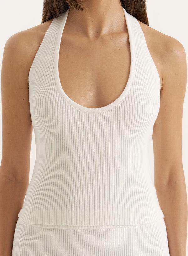 4th & Reckless White Rib Knit Halterneck Top- Ivey