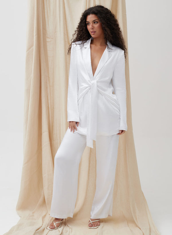 4th & reckless White Satin Wide Leg Trouser - Elora