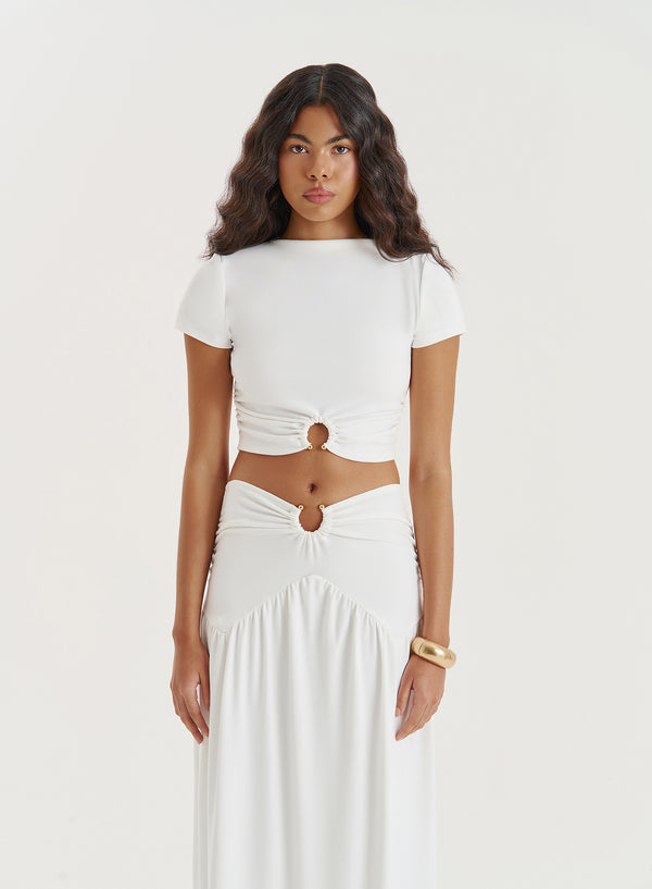 4th & reckless White Short Sleeve Cropped Top- Nancie