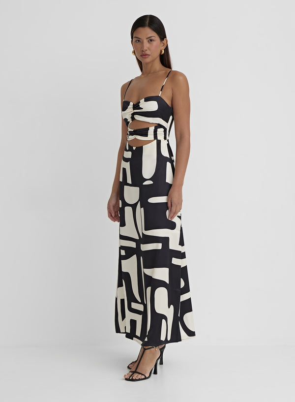 4th & Reckless Abstract Print Satin Cut Out Detail Dress- Debora
