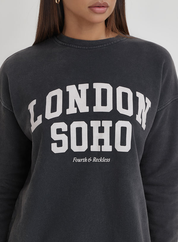 4th & Reckless Acid Wash London Slogan Classic Longline Sweatshirt- London