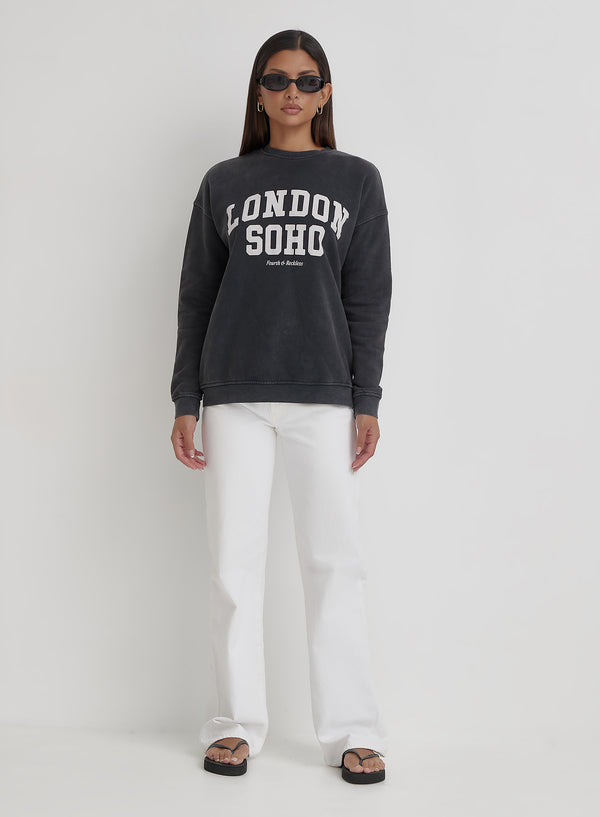 4th & Reckless Acid Wash London Slogan Classic Longline Sweatshirt- London