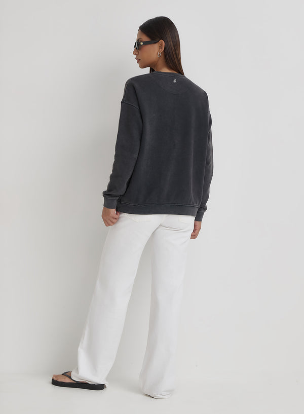 4th & Reckless Acid Wash London Slogan Classic Longline Sweatshirt- London