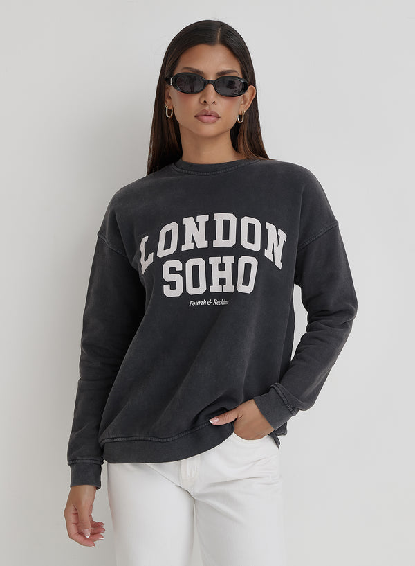 4th & reckless Acid Wash London Slogan Classic Longline Sweatshirt- London