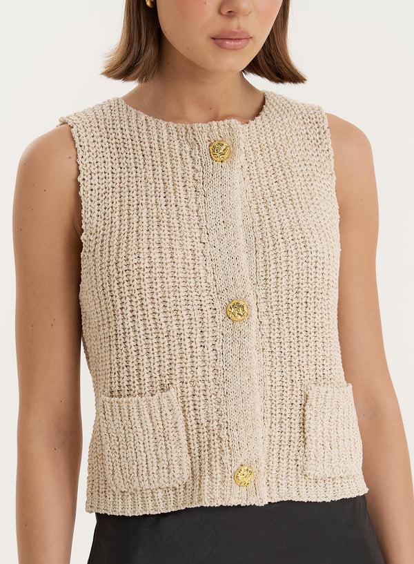 4th & Reckless Beige Boucle Knit Sleeveless Waistcoat- Kristy