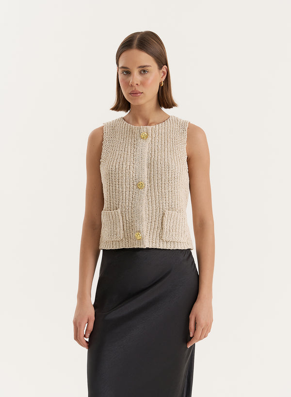 4th & reckless Beige Boucle Knit Sleeveless Waistcoat- Kristy