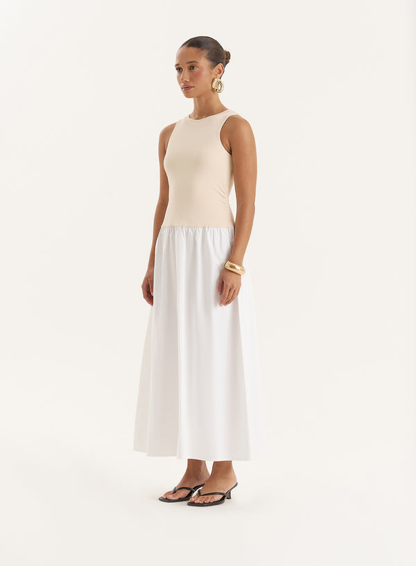 4th & Reckless Beige Constrast Sleeveless Drop Waist Maxi Dress- Eva