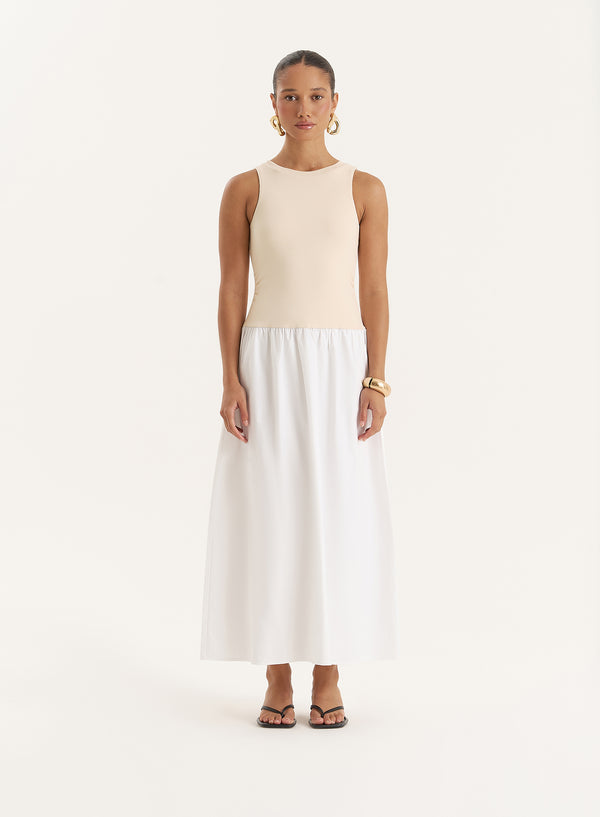 4th & reckless Beige Constrast Sleeveless Drop Waist Maxi Dress- Eva