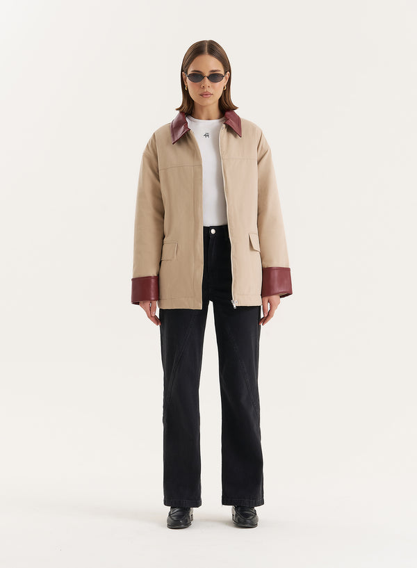 4th & Reckless Beige Contrast Collar Barn Jacket- Jackson