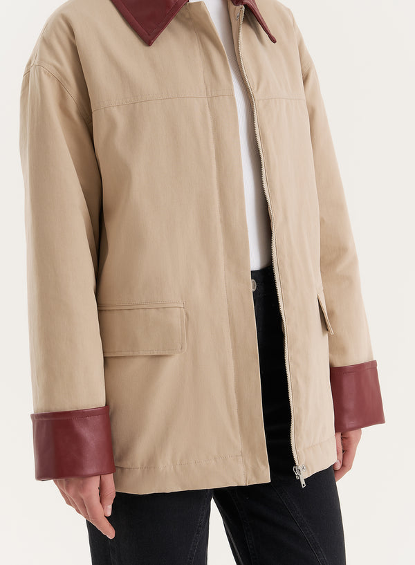 4th & Reckless Beige Contrast Collar Barn Jacket- Jackson