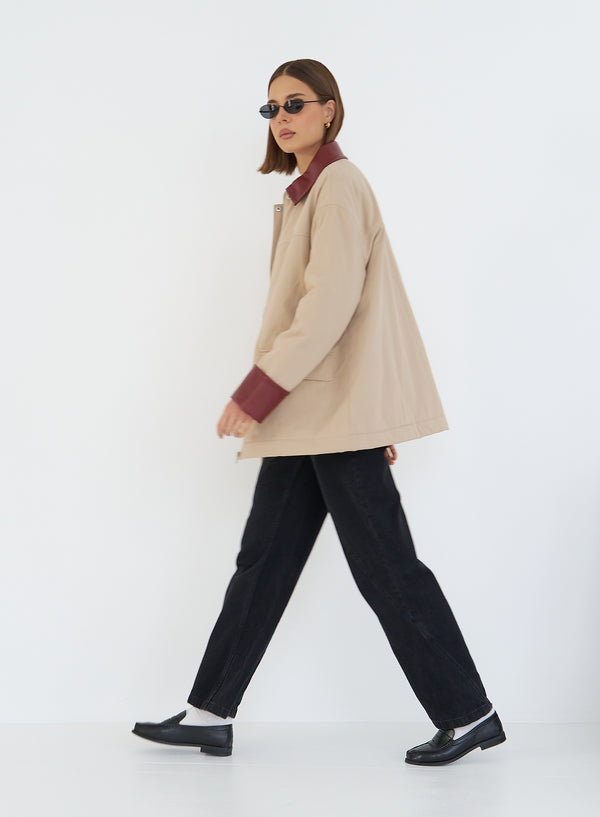 4th & Reckless Beige Contrast Collar Barn Jacket- Jackson