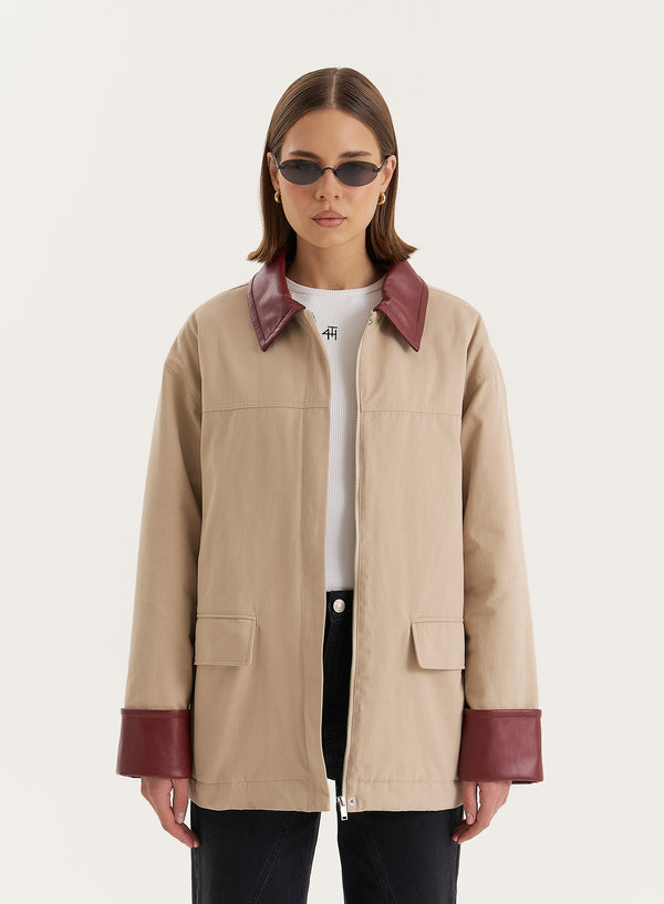 4th & reckless Beige Contrast Collar Barn Jacket- Jackson