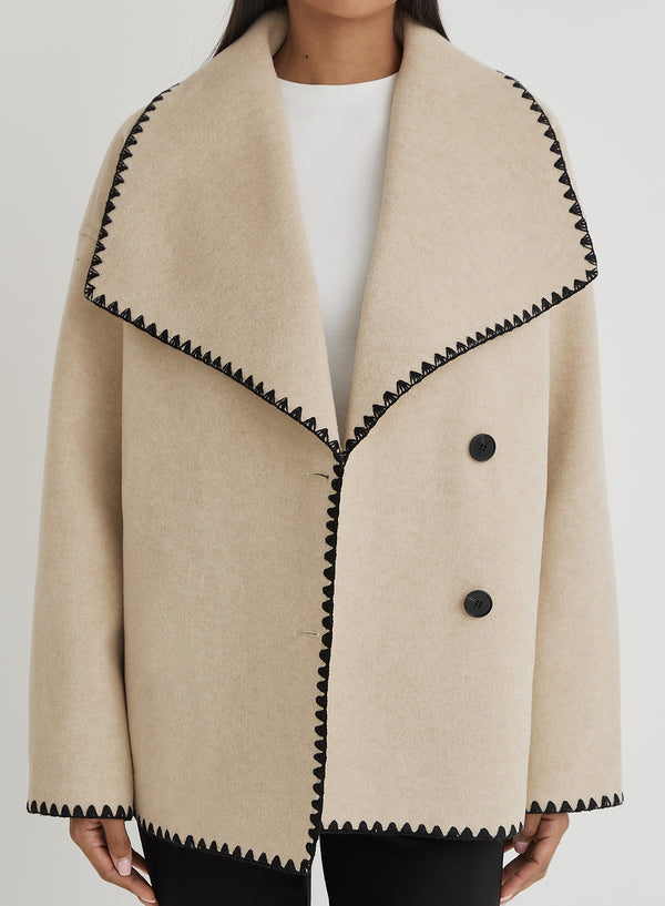 4th & Reckless Beige Contrast Stitch Oversized Jacket - Darin