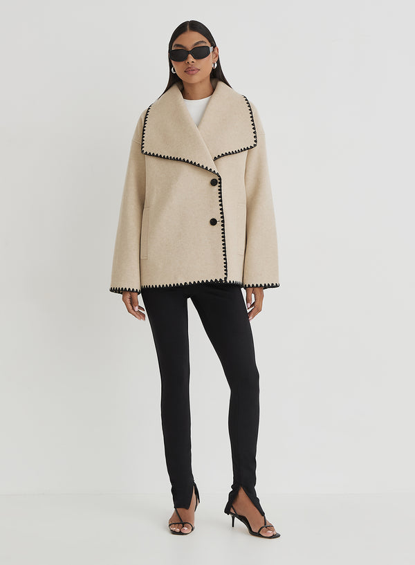 4th & Reckless Beige Contrast Stitch Oversized Jacket - Darin