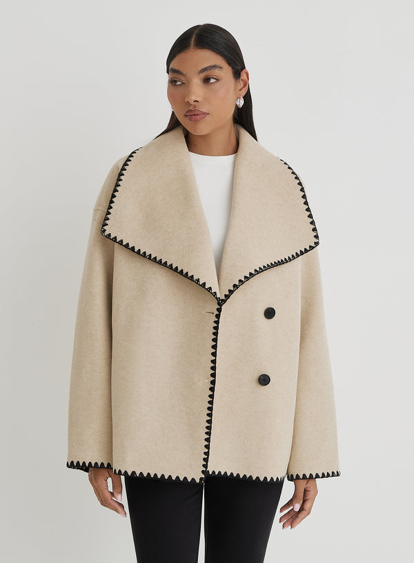 4th & Reckless Beige Contrast Stitch Oversized Jacket - Darin