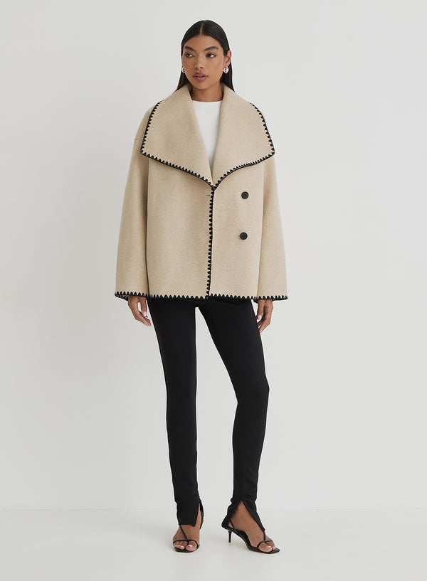 4th & reckless Beige Contrast Stitch Oversized Jacket - Darin