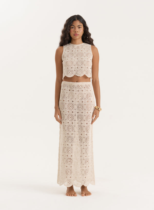 4th & Reckless Beige Crochet Tie Front Sleeveless Top- Laurenne