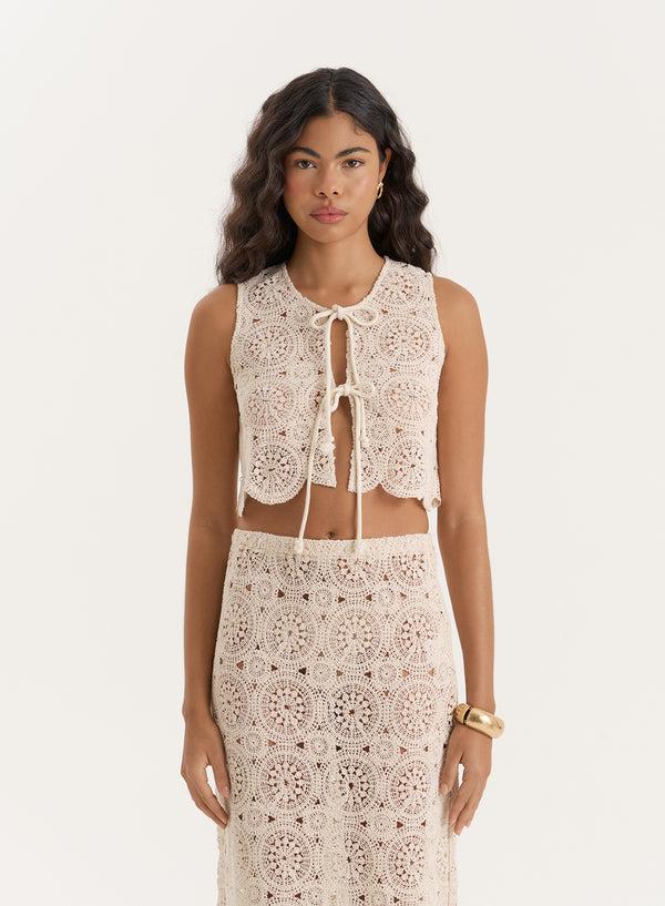 4th & reckless Beige Crochet Tie Front Sleeveless Top- Laurenne