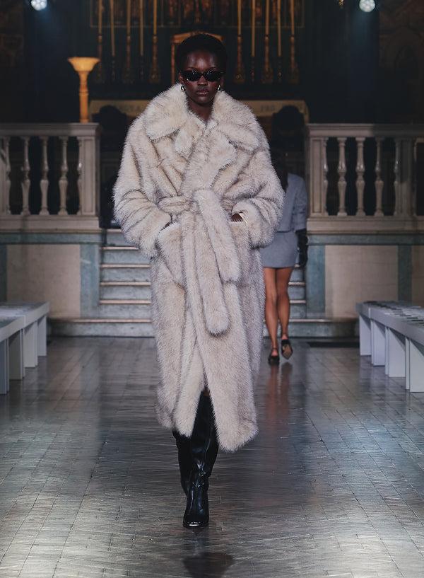 4th & Reckless Beige Faux Fur Oversized Tie Waist Maxi Coat- Schiffer