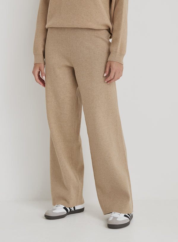 4th & Reckless Beige Knitted Wide Leg Trouser- Cameron