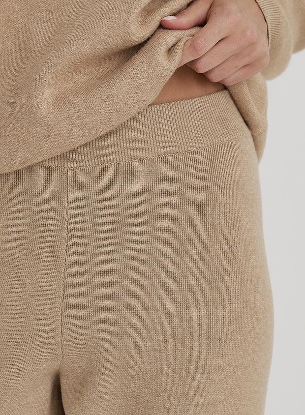 4th & Reckless Beige Knitted Wide Leg Trouser- Cameron