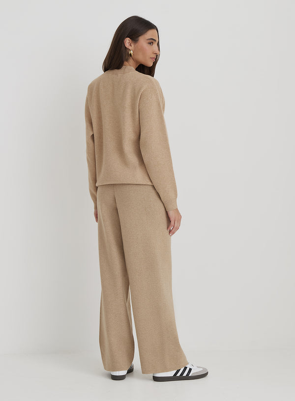 4th & Reckless Beige Knitted Wide Leg Trouser- Cameron