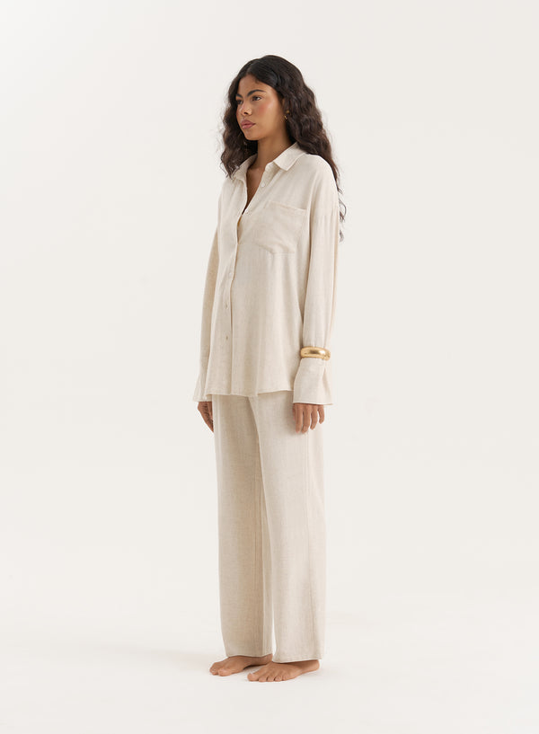 4th & Reckless Beige Linen Blend Oversized Shirt- Anna