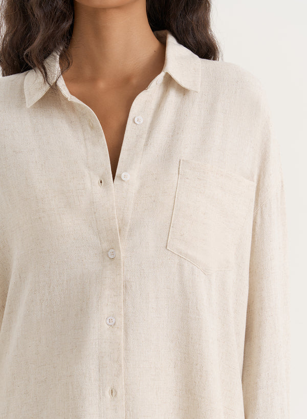 4th & Reckless Beige Linen Blend Oversized Shirt- Anna