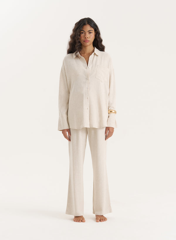 4th & Reckless Beige Linen Blend Oversized Shirt- Anna