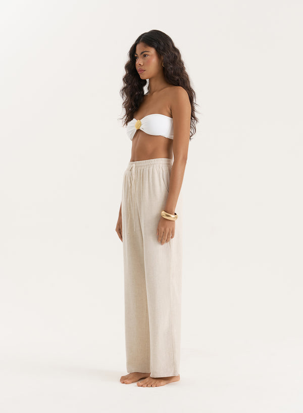 4th & Reckless Beige Linen Blend Wide Leg Trouser- Anna
