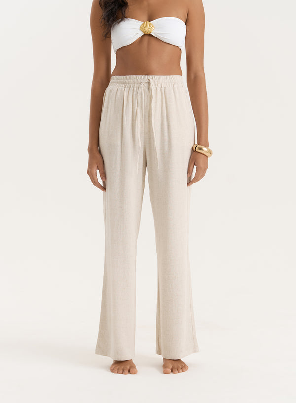 4th & Reckless Beige Linen Blend Wide Leg Trouser- Anna