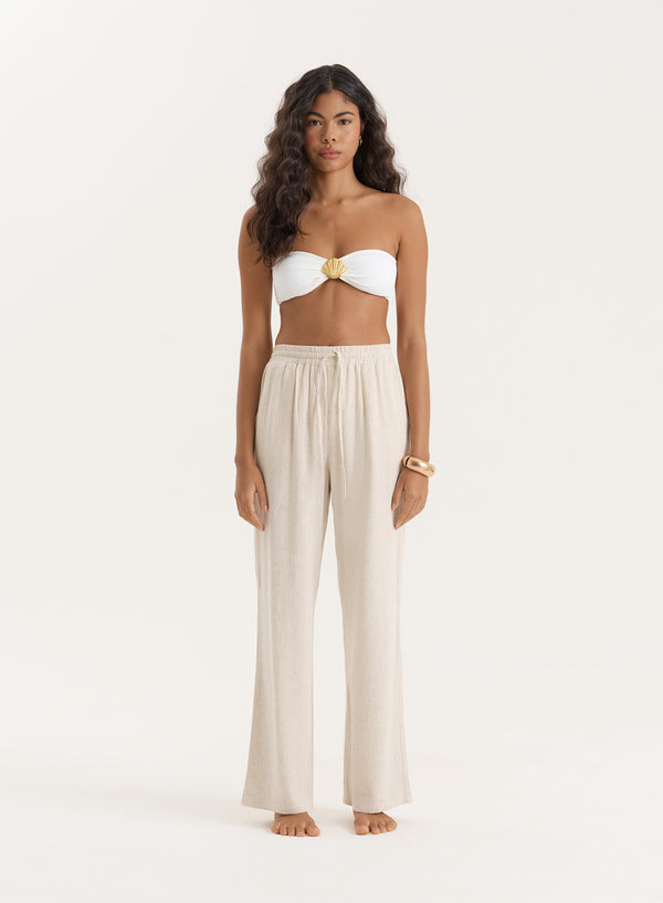4th & reckless Beige Linen Blend Wide Leg Trouser- Anna