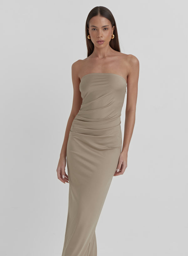 4th & Reckless Beige Slinky Bandeau Mixaxi Dress- Andi