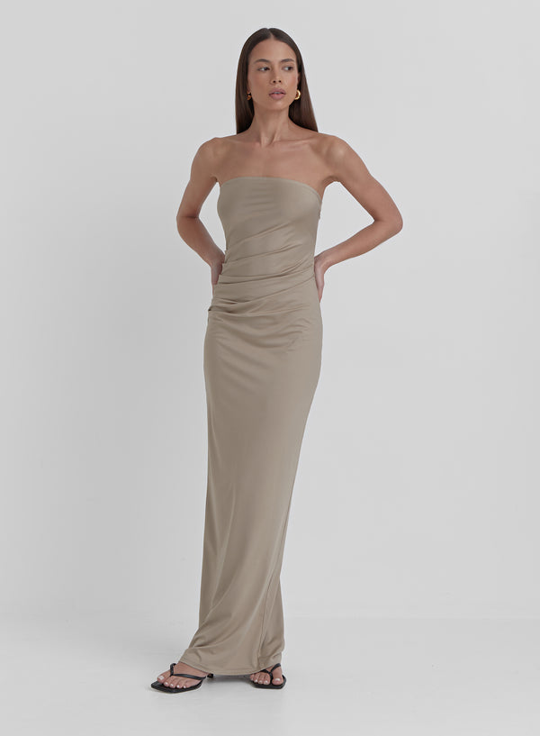 4th & Reckless Beige Slinky Bandeau Mixaxi Dress- Andi