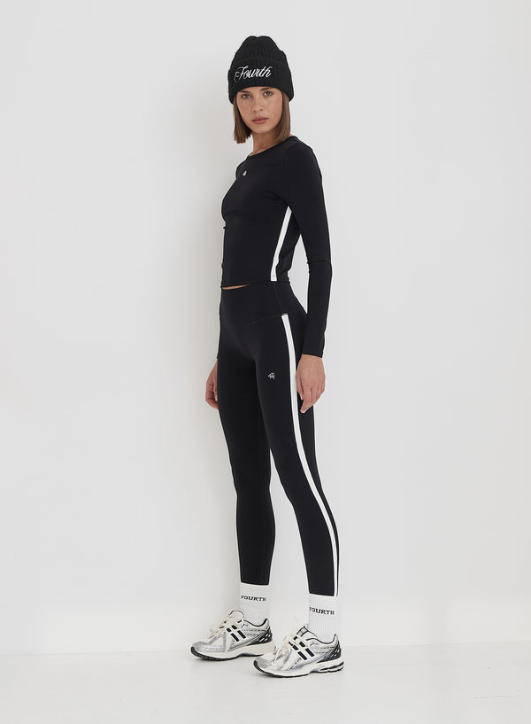 4th & reckless Black 4th Branded Contrast Piping Legging- Indra