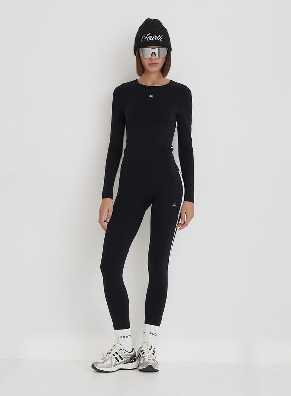 4th & Reckless Black 4th Branded Contrast Piping Long Sleeve Top- Indra