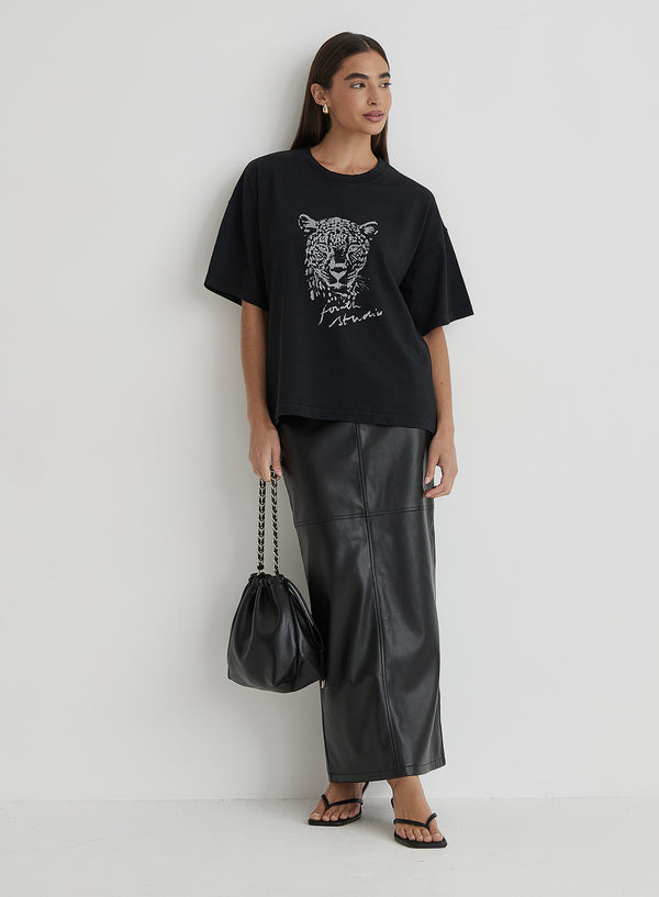 4th & Reckless Black Acid Wash Leopard Motif T-Shirt- Leo