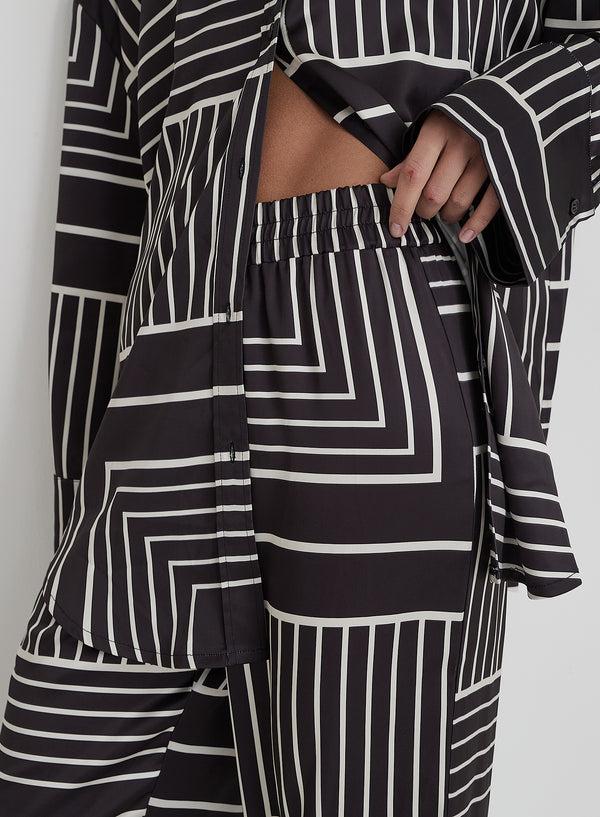 4th & Reckless Black And Cream Abstract Print Relaxed Satin Trouser- Kora