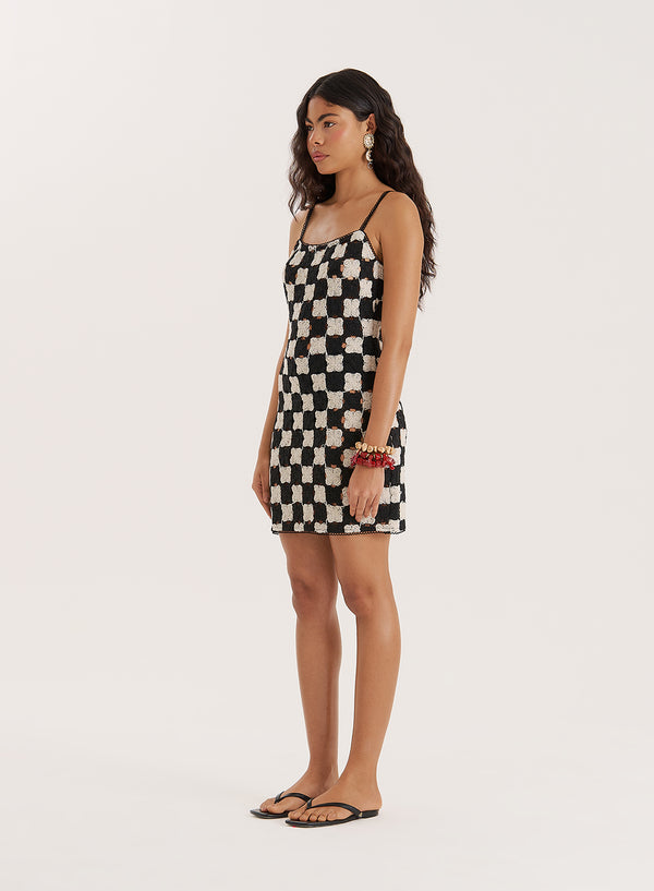 4th & Reckless Black And Cream Crochet Patchwork Mini Dress- Noa